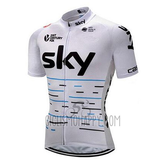 Sky Cycling Jersey Bib Short 2018 Short Sleeve White and Black